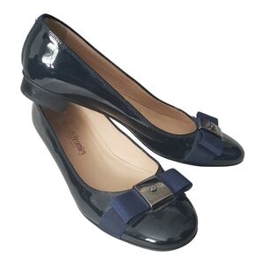Russell & Bromley Shoes Slip On Blue Patent Leather Flat Bow Italy Size 39